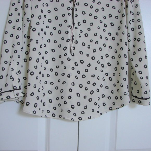 Zara Black and White Pattern Zipper Front V-neck Tunic Blouse Office Size Medium - Picture 6 of 12
